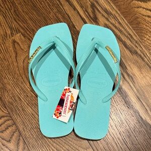 Havaianas Turquoise Flip Flops with Gold Detail
